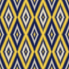 Navy Blue and Yellow Diamond Ikat Seamless Tribal Textile Pattern