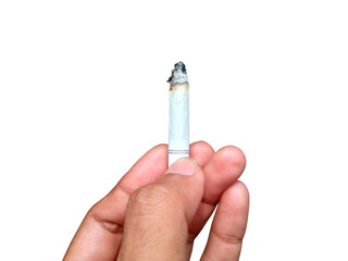 Closeup of Hand Holding a Lit Cigarette with Ash on Transparent Background