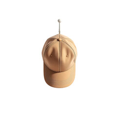 Stylish beige baseball cap hanging, perfect for fashion blog or summer promotion. Modern, minimalist design for apparel website or social media ad
