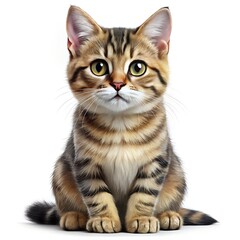 Obraz premium Young Tabby Kitten with Big Eyes Sitting White Background
