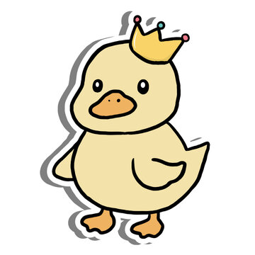 Whimsical cartoon duck wearing a royal crown. Perfect for kids designs, playful themes, nursery art, and seasonal illustrations. Bright, cheerful, and minimal style.