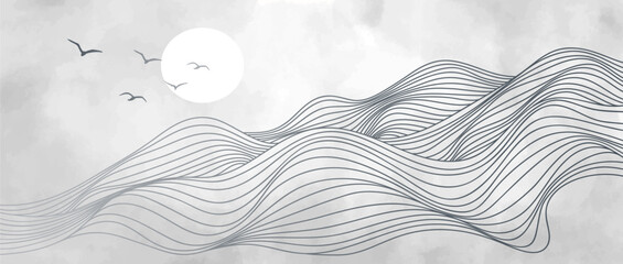 Abstract backgrounds landscapes with line wave pattern. for wall art prints, poster Art Decoration, banner