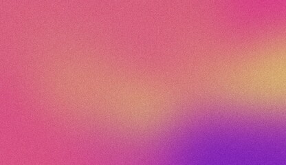 A vibrant, abstract background with a shimmering gradient transitioning from pink to yellow and purple, featuring a subtle textured effect. Noise background. Gradient texture background
