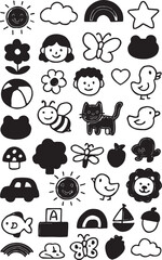 Collection of Cute Hand-Drawn Doodle Icons for Kids' Creative Projects	