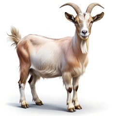 Obraz premium Brown and White Goat Standing on White Background animal