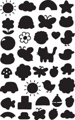 Collection of Cute Simple Silhouettes of Nature Animals and Objects for Crafting and Design Projects	