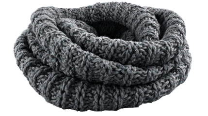 Cozy knitted infinity scarf isolated on transparent background