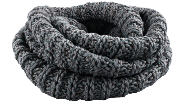 Cozy knitted infinity scarf isolated on transparent background