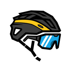 Sleek and dynamic illustration of a modern cycling helmet with blue reflective sunglasses, symbolizing speed and protection for outdoor sports enthusiasts