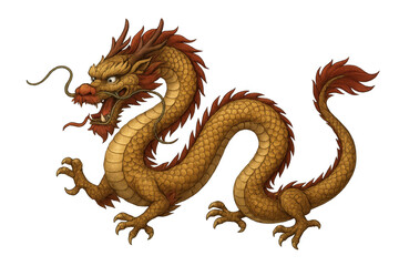 Golden chinese dragon illustration with transparent background