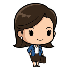 Charming cartoon illustration of a professional business woman with a briefcase