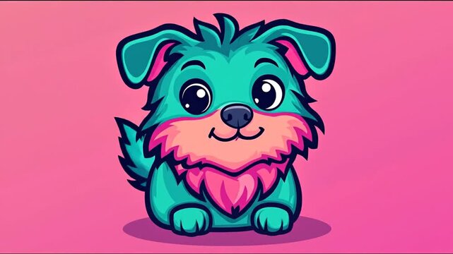 Cartoon dog character smiling on pink background for various projects