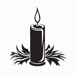 Elegant Vector Illustration of Lit Candle with Flame in Monochrome