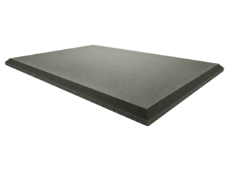 Black rectangular anti-fatigue mat with beveled safety edges on a transparent background