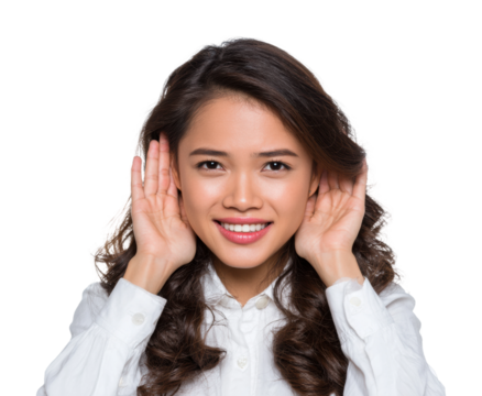 Joyful woman listening portrait isolated on transparent background - Powered by Adobe