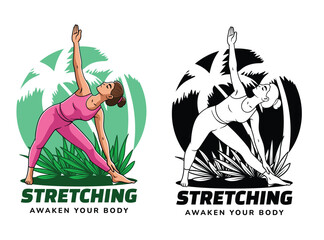 yoga illustration  for logo badge with black and white version