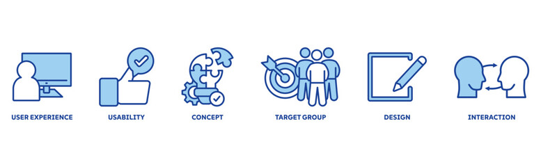 User interface design icon set illustration concept with icon of user experience, usability, concept, target group, design, interaction