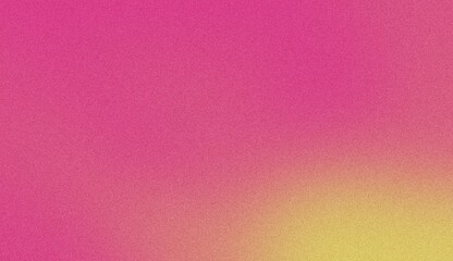 A vibrant, textured background featuring a gradient from hot pink to bright yellow, with a subtle speckled or granular effect. Noise background. Gradient texture background