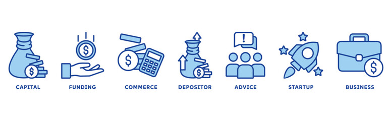 Angel Investor icon set illustration concept with icon of capital, funding, commerce, investor, advice, startup, business