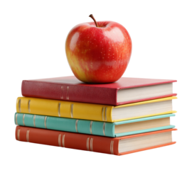 Learning with books and apple study desk educational isolated on transparent background