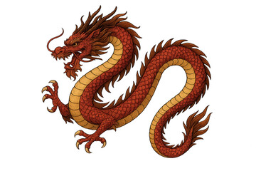 Red chinese dragon mythical creature on transparent background