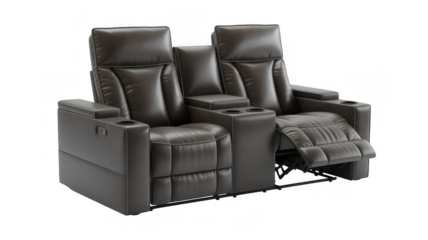 Luxurious Brown Leather Home Theater Seating with Cup Holders transparent background
