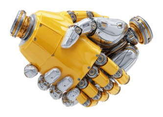 Robotic handshake symbolizing collaboration digital space isolated on transparent background