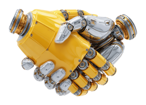 Robotic handshake symbolizing collaboration digital space isolated on transparent background