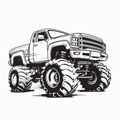 Strong and Mighty Monster Truck Vector Graphic in Minimalist Black and White