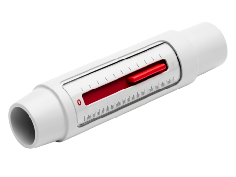 Medical respiratory device used for measuring peak air flow on a transparent background