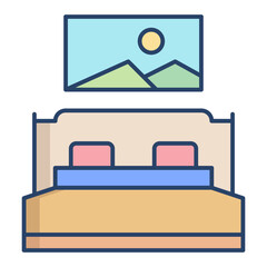 hotel room linear color icon design