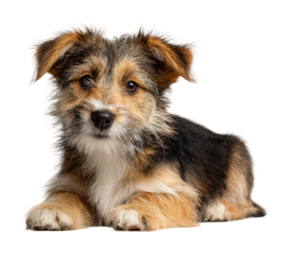 Playful puppy posing for portrait in adorable canine isolated on transparent background