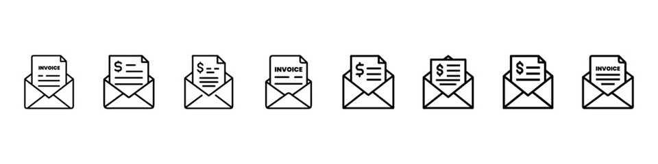 Billing and Invoice Email Line Icons, Invoice Email Line Icons Vector Set – Billing Statement, Payment Due Notification, e-Invoice, Payment Request, Online Billing, Finance and Accounting Symbols
