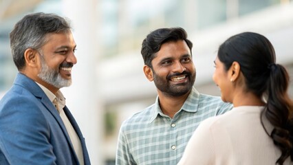 Smiling Indian clients greeting financial advisor — representing confidence, agreement, and support