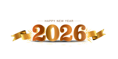 happy new year 2026 start rise launched concept. 2026 confetti with golden ribbon on white background vector illustration.