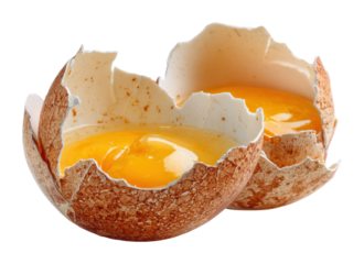 Cracking open fresh eggs kitchen food bright lighting isolated on transparent background