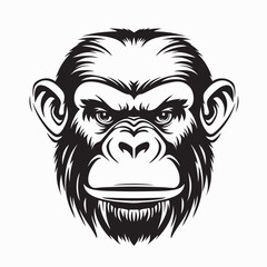 Detailed Vector of Ape Face Close Up in Black and White Illustration