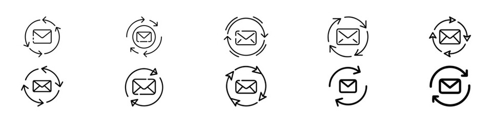 Email Synchronization Line Icons – Refresh, Update, Auto‑Reply, Email Sync and Automation Line Icons Vector Set – Refresh, Autoresponder, Circular Arrows