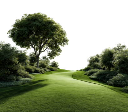 Exploring lush green pathways golf course nature scene aerial view isolated on transparent background