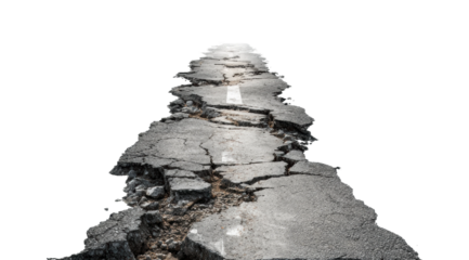 Earthquake damage cracked roadway urban environment view isolated on transparent background