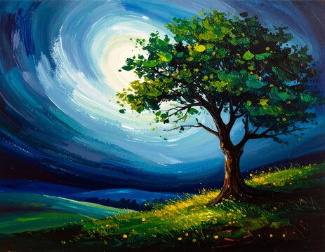 Night tree landscape