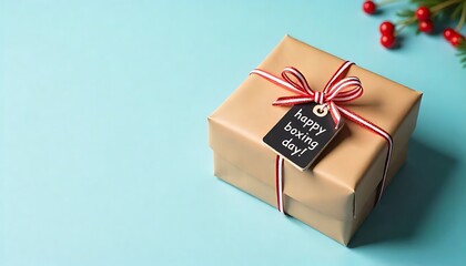 Red gift box with gold ribbon and december 26th calendar date symbolizing boxing day sales and post christmas celebrations and holiday savings, created wth generative ai