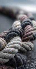 Fototapeta premium Close-up of a complex rope knot, featuring a variety of colors and textures