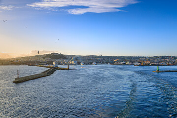 Cityscape of Naples with the port in southern Italy.	