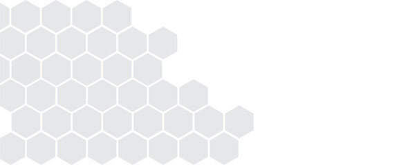 Dark gray and white horizontal hexagonal technology abstract vector background. Red bright energy flashes under the hexagon in a wide banner of futuristic modern technology.