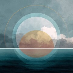 Abstract Design of Circles and Waves in Unique Colors