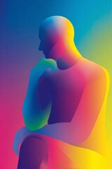 Abstract Silhouette of Thinking Figure in Vibrant Colors