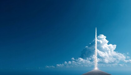 Rocket Launch Above Blue Sky and White Clouds