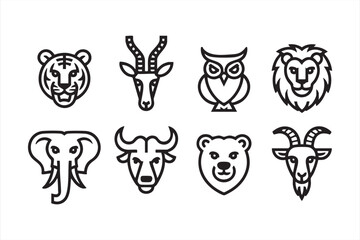 Jungle and wildlife concept with line art animals for nature illustration