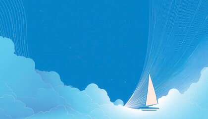 Sailboat on Beautiful Blue Sky with Soft Clouds